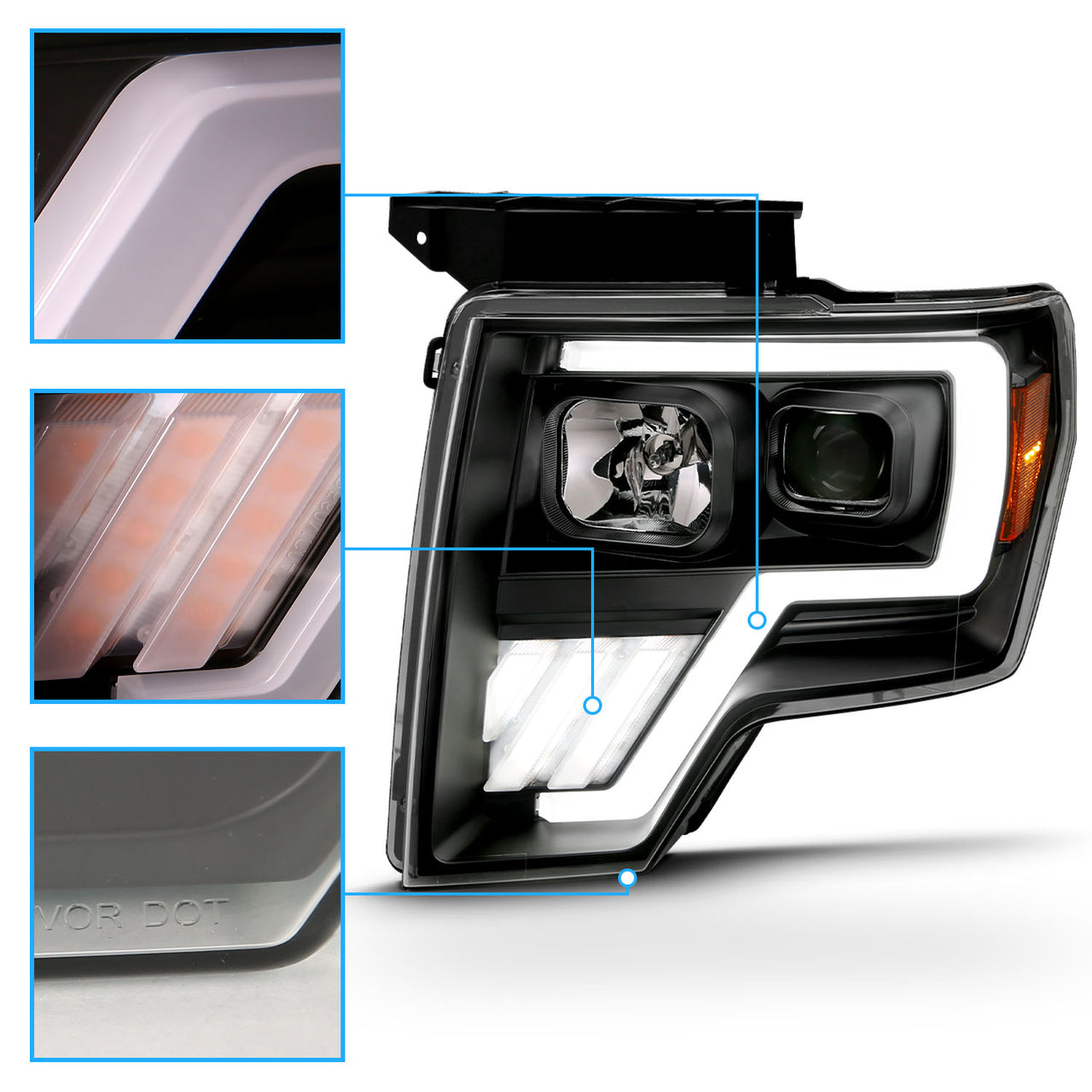 FORD F-150 09-13 PROJECTOR LIGHT BAR STYLE G4 SWITCHBACK HEADLIGHTS BLACK AMBER