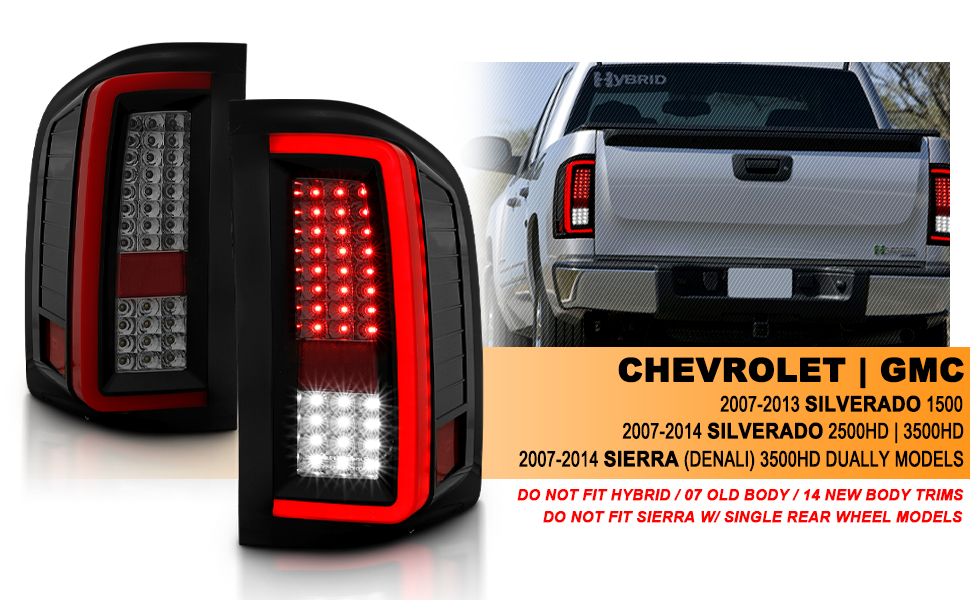 CHEVY SILVERADO 1500/2500/3500 07-10/HYBRID 09/GMC SIERRA 07-09 LED TAIL LIGHTS G2 RED/SMOKE